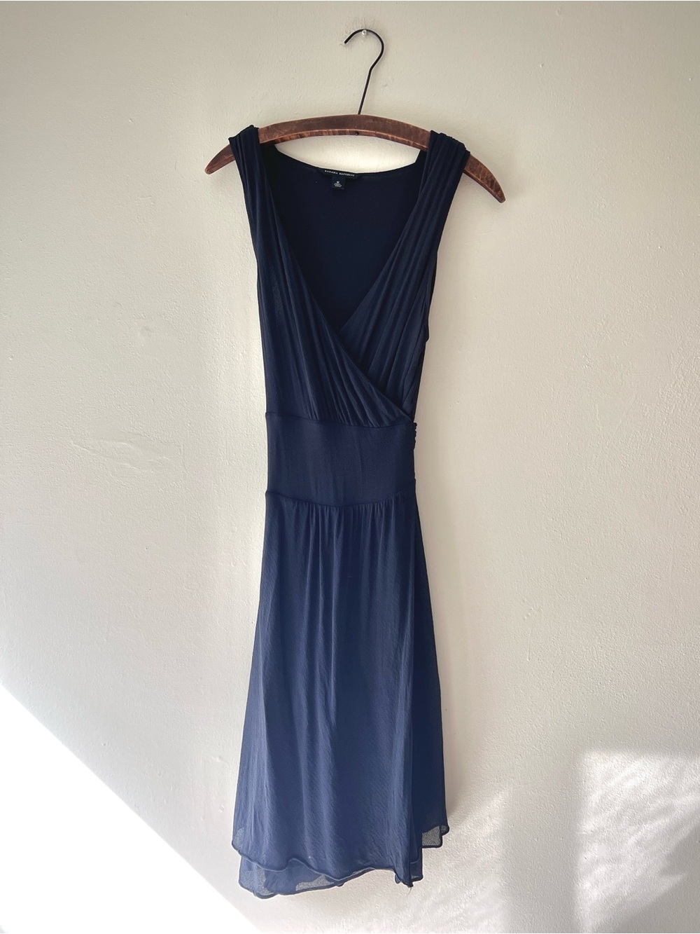 Banana Republic Dark Navy Blue Sleeveless Wrap Tie Waist Asymmetrical Midi Dress